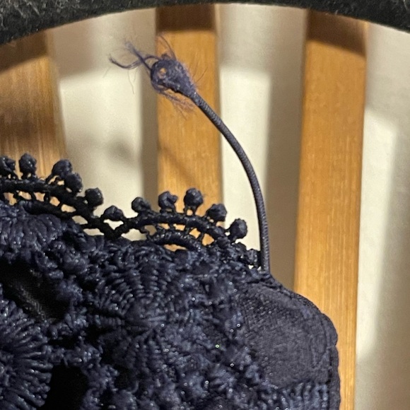 J. Crew Navy & Green Floral Crochet Lace Blouse Cap Sleeve  Preppy Classic Sz M - Picture 7 of 10